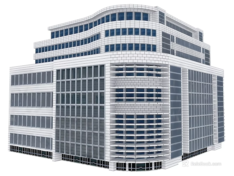 Modern Office Building Exterior Design With Smooth Swing Doors And Glass Windows 3d model 