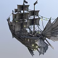 Floating Vintage Wooden Sailing Ship With Multiple Gray Sails And Ornate Hull Structure