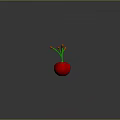 Six Fresh Red Cherries With Green Stems On Dark Reflective Surface