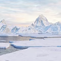 Serene Winter Garden Landscape With Snow Covered Mountains Icebergs And Frozen Lake