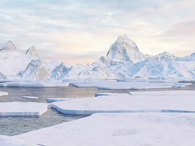Serene Winter Garden Landscape With Snow Covered Mountains Icebergs And Frozen Lake 3d model