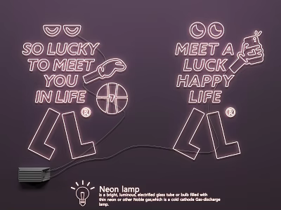 Lucky Theme Neon Lamp Set With Happy Life Quotes And Cartoon Figures 3d model