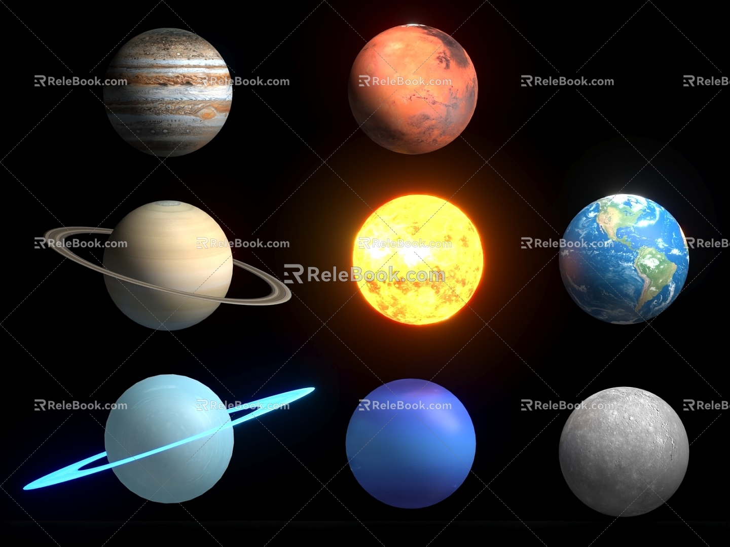 Planet Planet Sun Earth Venus Jupiter Saturn Mars Moon Solar System Universe 3d model