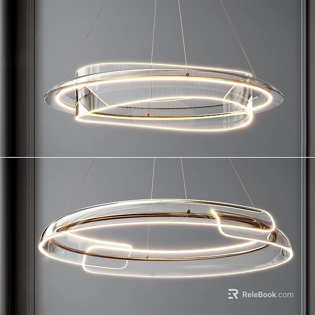 Modern Circular Ring Chandelier With LED Light And Transparent Glass Design 3d model 
