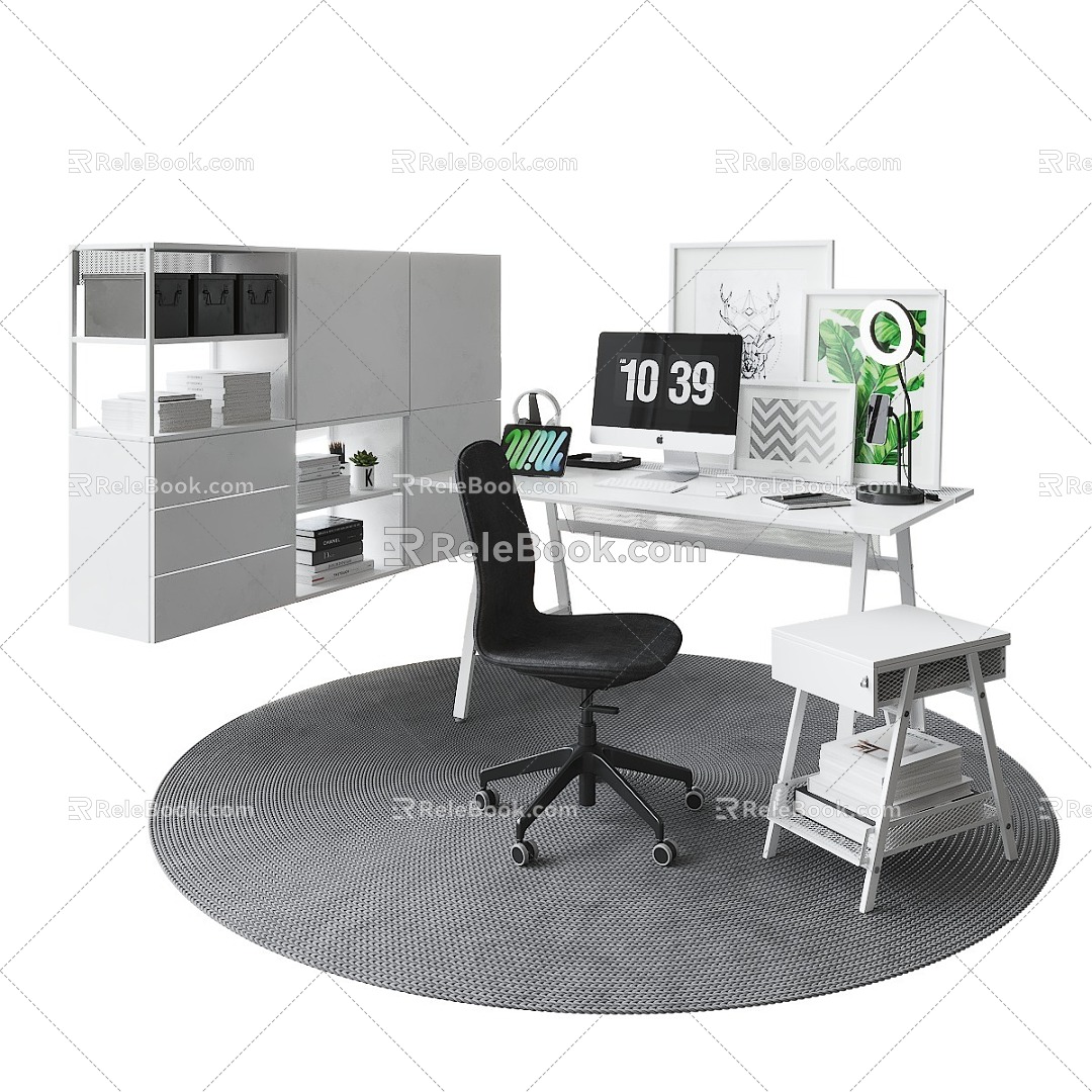 Minimalist desk and chair cabinet model