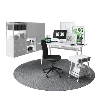 Minimalist desk and chair cabinet 3d model