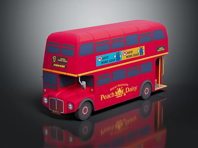 Red Double Decker Bus With Peach Daisy Branding And Colorful Side Advertisements 3d model