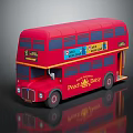 Red Double Decker Bus With Peach Daisy Branding And Colorful Side Advertisements