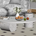 Modern Coffee Table With Speckled Base Fruits Vase And Magazines In Living Room