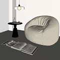 Fluffy Cozy Bean Bag Chair in White Room With Round Side Table and Soft Lighting