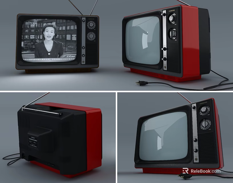 Vintage Television Set With Red Black Exterior Classic Knobs Antenna And Retro Design Details 3d model 