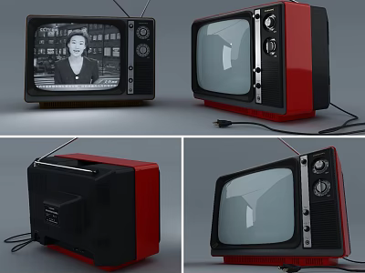 Vintage Television Set With Red Black Exterior Classic Knobs Antenna And Retro Design Details 3d model