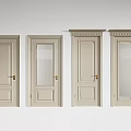 Light Beige Hinged Doors Featuring Golden Handles Glass And Solid Panels With Decorative Frames 3d model