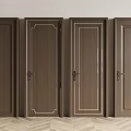 Brown Wooden Hinged Doors Featuring Various Decorative Panel Designs And Classic Styles 3d model
