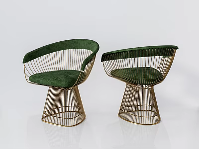 Modern Leisure Chairs With Green Velvet Seats Gold Metal Frames And Curved Armrest Design 3d model