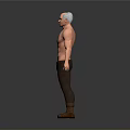 A Muscular Shirtless Man With Defined Abs Short Hair Brown Pants And Brown Boots