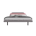 Modern Double Bed With Gray Frame Black Legs Pink Gray Checkered Pillows 3d model