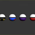 Colored Glossy Spheres Yellow Blue Purple Red Arranged in Row With Reflective Surfaces Gray Background