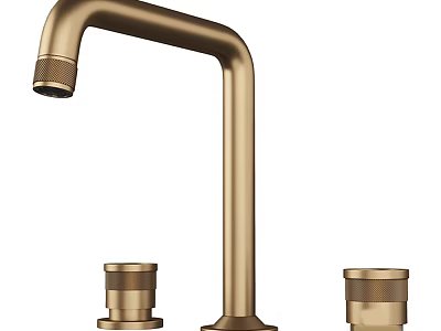Tall Curved Spout Golden Faucet With Two Handle Controls And Metallic Finish Design 3d model
