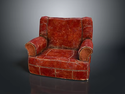 Classic Red Single Seater Leather Sofa With Stitched Detailing And Comfortable Design 3d model