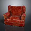 Classic Red Single Seater Leather Sofa With Stitched Detailing And Comfortable Design