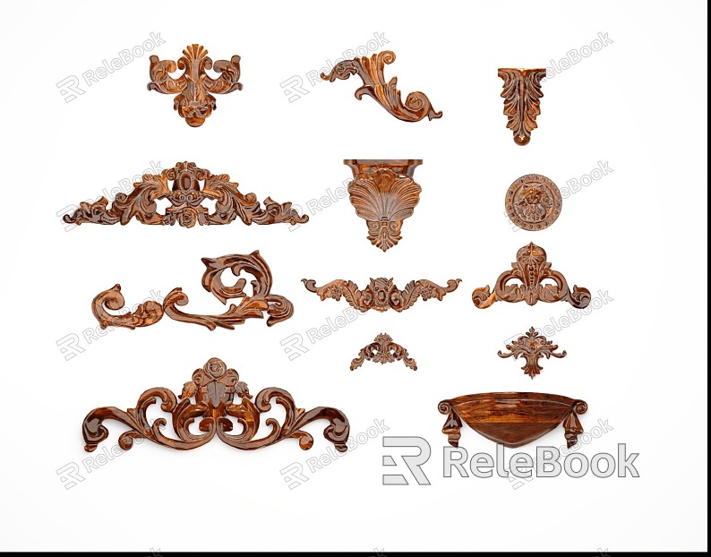 European-style flat carved component model