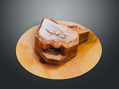 Brown And White Fossil Specimen With Layered Structure On Wooden Plate 3d model