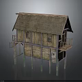 Traditional Wooden Stilt House Featuring Thatch Roof And Wooden Balcony