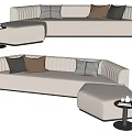 Modern White Sectional Sofa With Multi Colored Cushions And Side Table 3d model