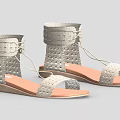 Gray Woven Open Toe Sandals With Lace-up Ankle Strap And Light Brown Sole