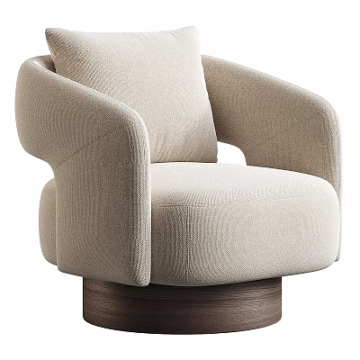Modern Beige Upholstered Accent Chair With Armrests And Wooden Base 3d model