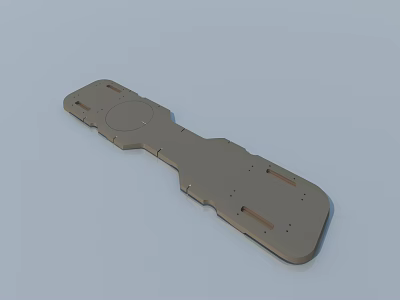 Gray Elongated Mechanical Bracket With Holes Grooves And Flat Surface 3d model