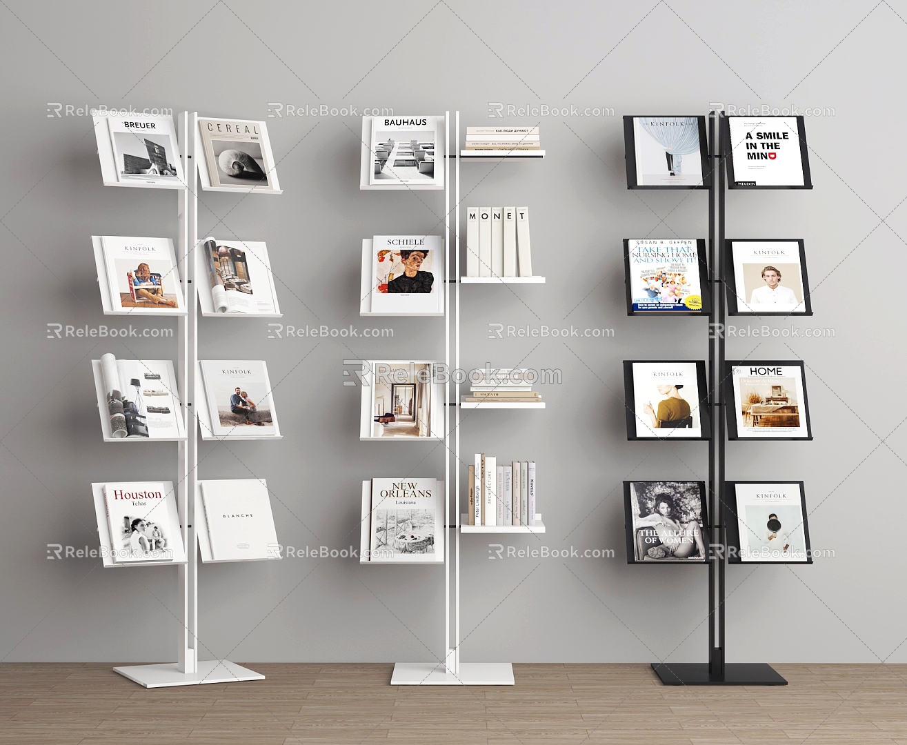 Bookshelf Newspaper Rack Magazine Rack Magazines Books Books 3d model