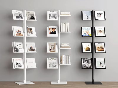 Modern White And Black Bookcases With Books And Photo Frames For Home 3d model