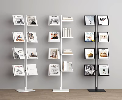 Modern White And Black Bookcases With Books And Photo Frames For Home 3d model