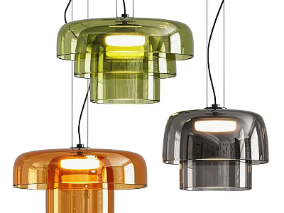 Modern Transparent Chandeliers with Green Orange Grey Tones and Layered Design 3d model