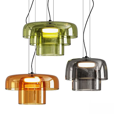 Modern Transparent Chandeliers with Green Orange Grey Tones and Layered Design 3d model