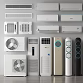 Collection of Various Air Conditioners and Fans Including Wall Mounted and Floor Standing Units