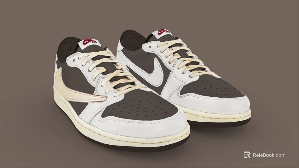 Nike Casual Sports Shoes With White Grey Upper Cream Laces And Breathable Holes 3d model 