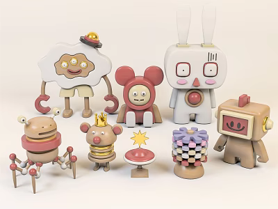 Cute Colorful Cartoon Character Figurines With Various Shapes And Playful Designs 3d model