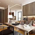 Modern Hotel Room Interior With Red Walls White Headboard Decorative Painting And River View Windows