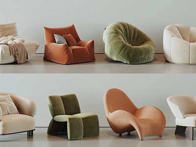 Stylish Modern Single Seater Sofas With Various Colors And Plush Designs 3d model