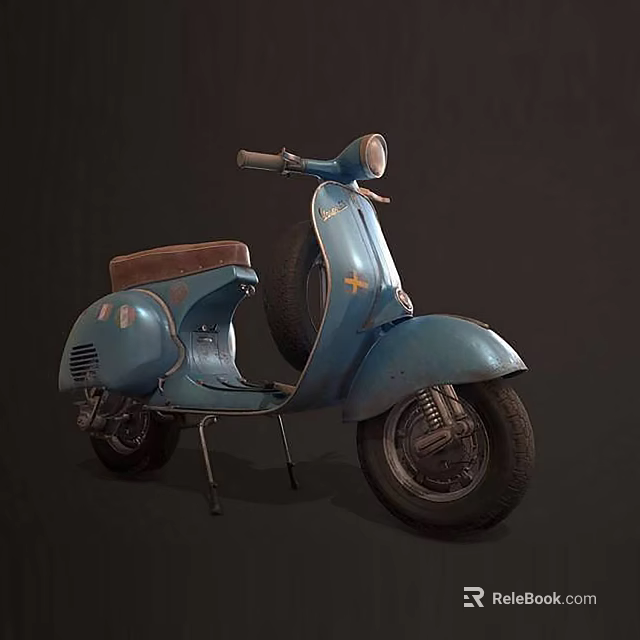 Vintage Blue Scooter With Brown Seat And Classic Retro Design Details 3d model 