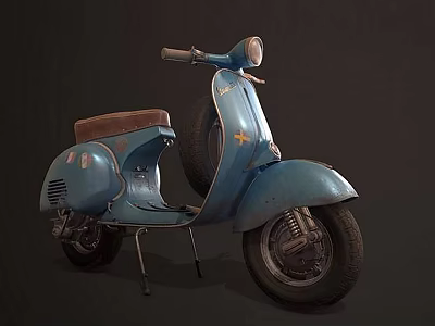 Vintage Blue Scooter With Brown Seat And Classic Retro Design Details 3d model