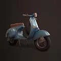Vintage Blue Scooter With Brown Seat And Classic Retro Design Details