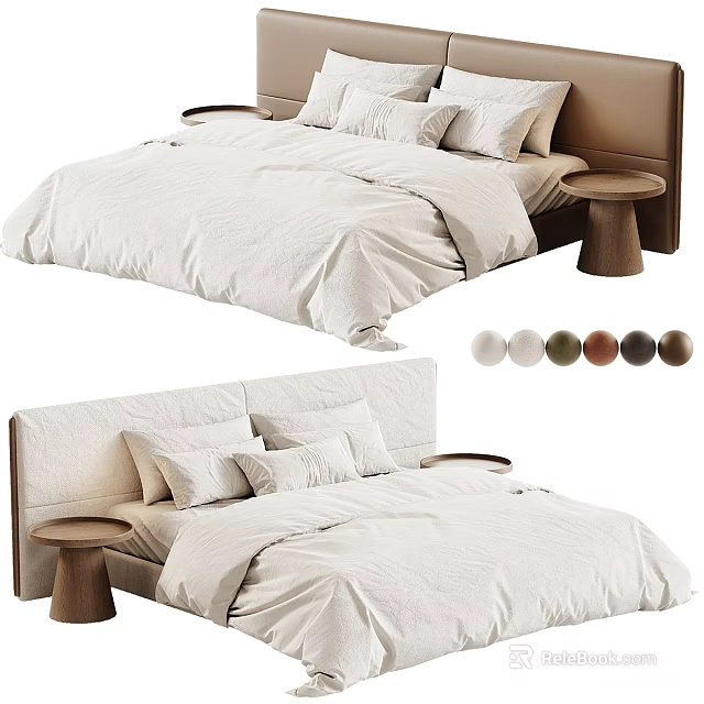 Modern Double Bed Interior With Minimalist Headboard White Bedding Side Tables And Color Options 3d model 