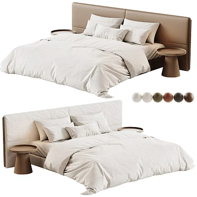 Modern Double Bed Interior With Minimalist Headboard White Bedding Side Tables And Color Options 3d model