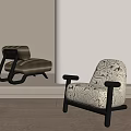 Modern Accent Chairs Interior Design With Brown Upholstery Patterned Fabric And Shadow Details