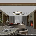 Modern Lounge Area Interior With Bookshelves Wine Cabinet Dining Table And Comfortable Seats
