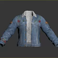 Blue Denim Jacket With Embroidered Red Flowers Orange Patches And Collar